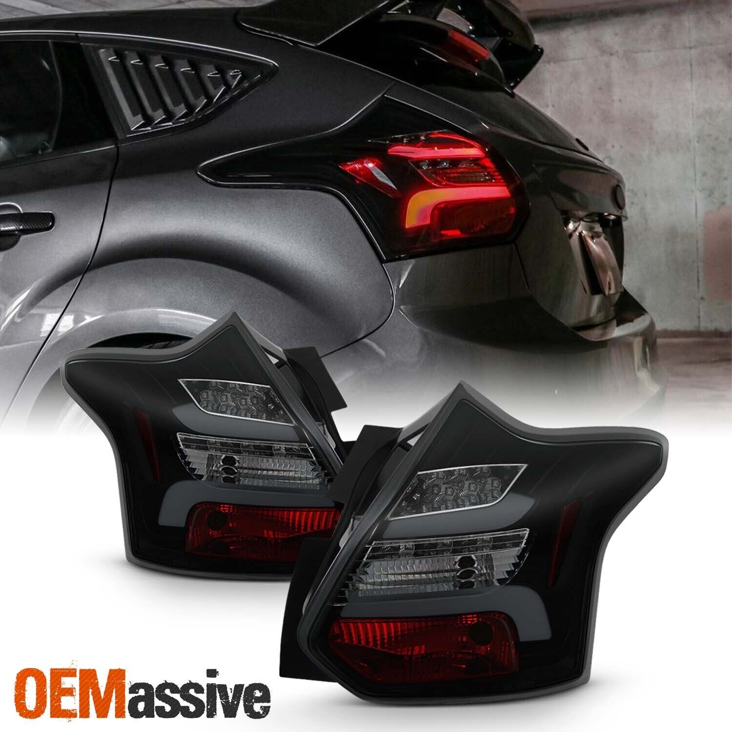 For 2012-2014 Ford Focus Hatchback SEQUENTIAL LED Tube Tail Lights Black Smoked