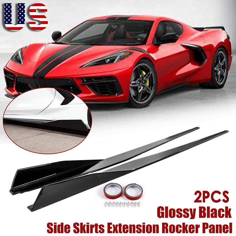 For 2020-24 Corvette C8 Gloss Black 5VM Style Side Skirts Rocker Panel Extension