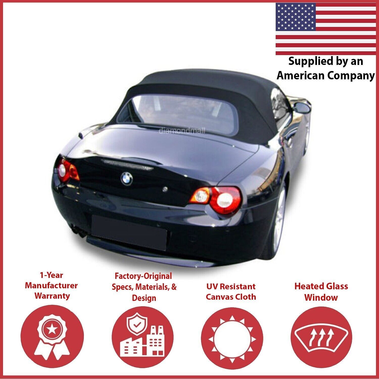 Fits BMW Z4 2003-08 Convertible Soft Top Replacement & Glass Window Black Cloth