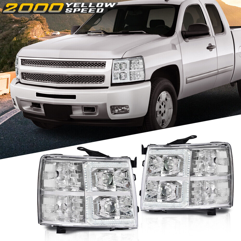 Fit For 2007-2013 Chevy Silverado 1500 2500HD 3500HD LED DRL Headlights Headlamp