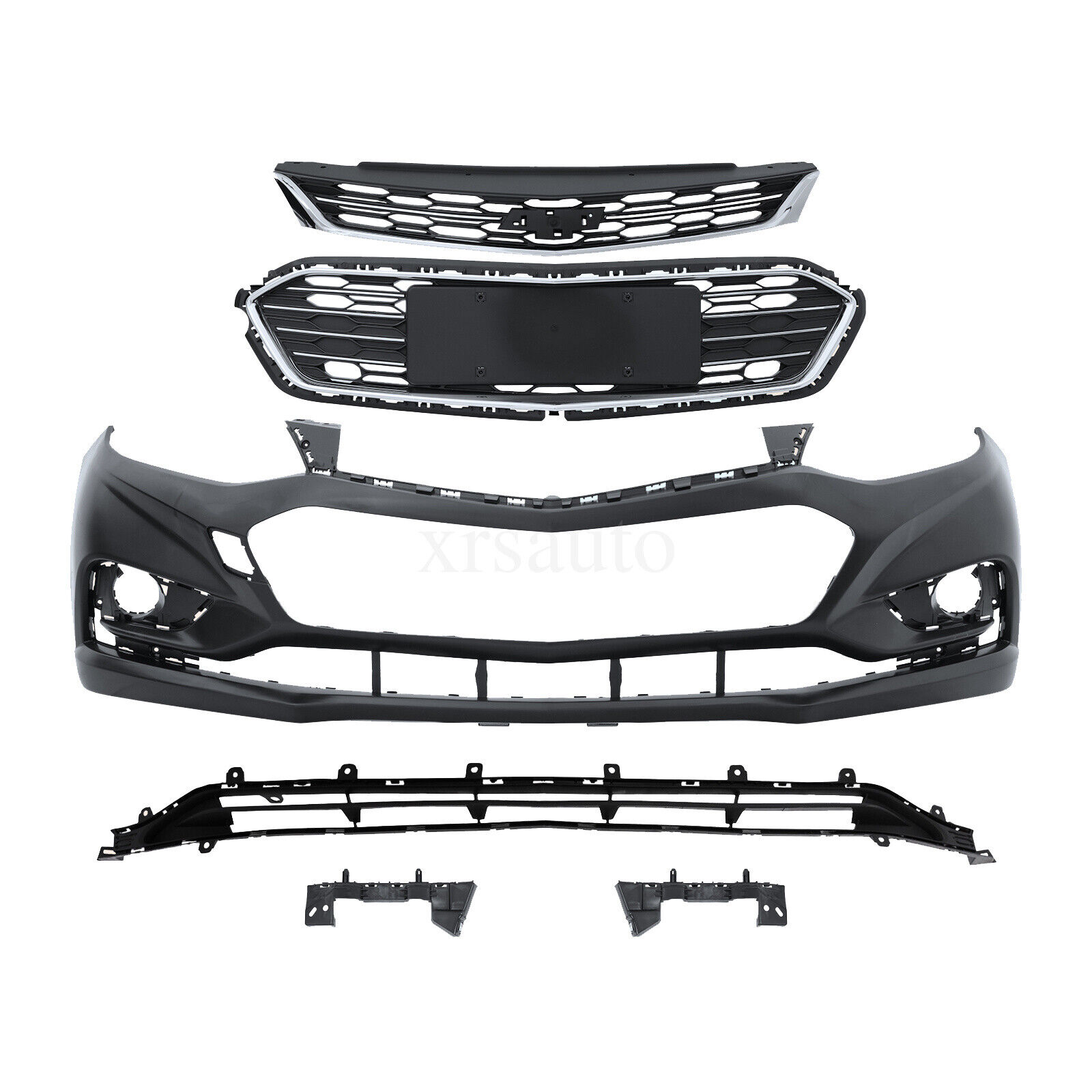Front Bumper Cover Upper Lower Grille Grill Kit For 2016 2017 2018 Chevy Cruze