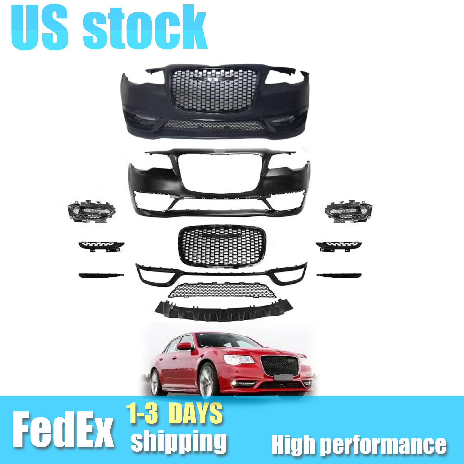 Fits 15-23 Chrysler 300 C SRT Style Front Bumper Cover W/ Grille No Sensor Hole
