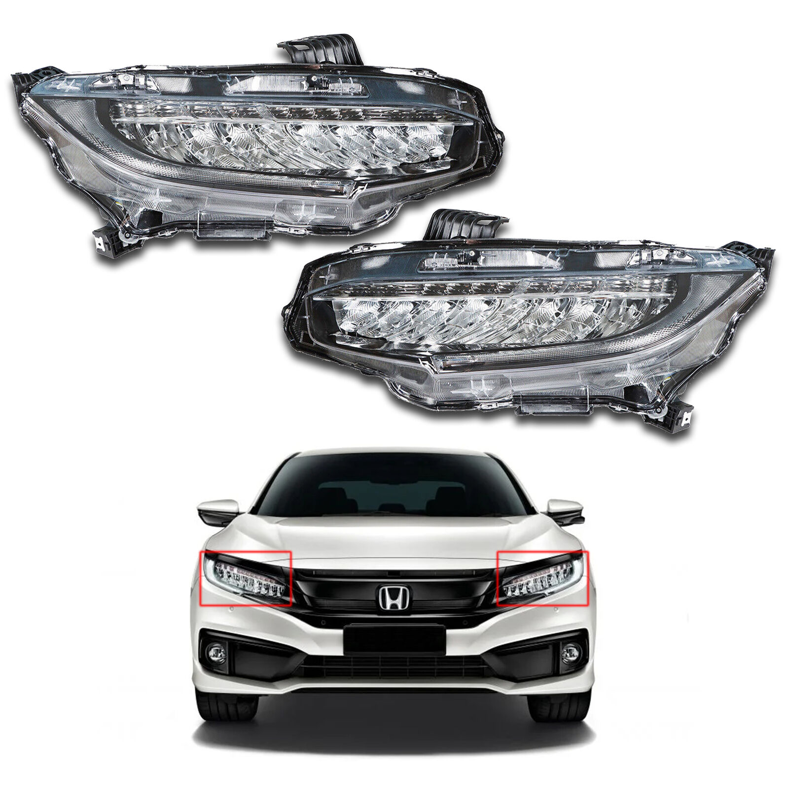For 2016 2019 Honda Civic Touring Full LED Headlight Driver Passenger Set 2Pcs