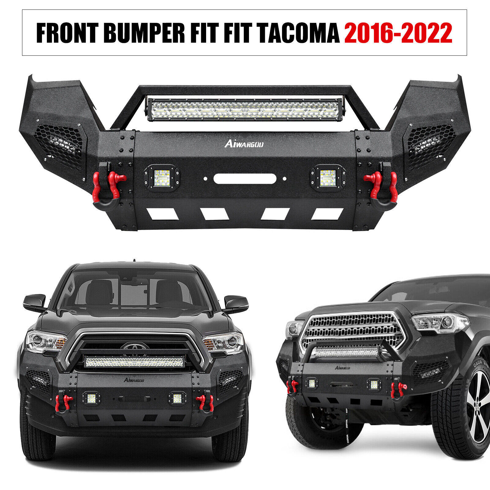 Aaiwa For 2016-2023 Toyota Tacoma Front Rear Bumper W/Winch Plate LED Lights