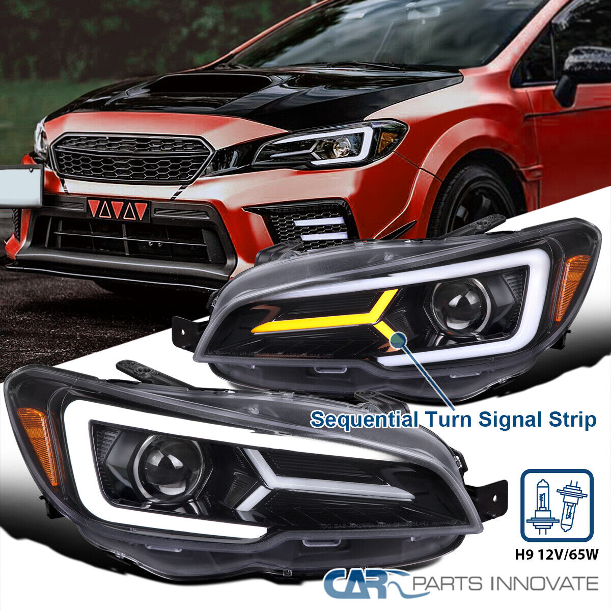 For 15-21 Subaru WRX STI Pearl Black LED Sequential Signal Projector Headlights