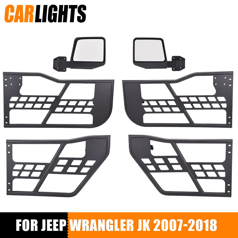 Front+Rear Side Tube Doors & Side Mirrors Fit For 07-18 Jeep Wrangler JK 4 Door