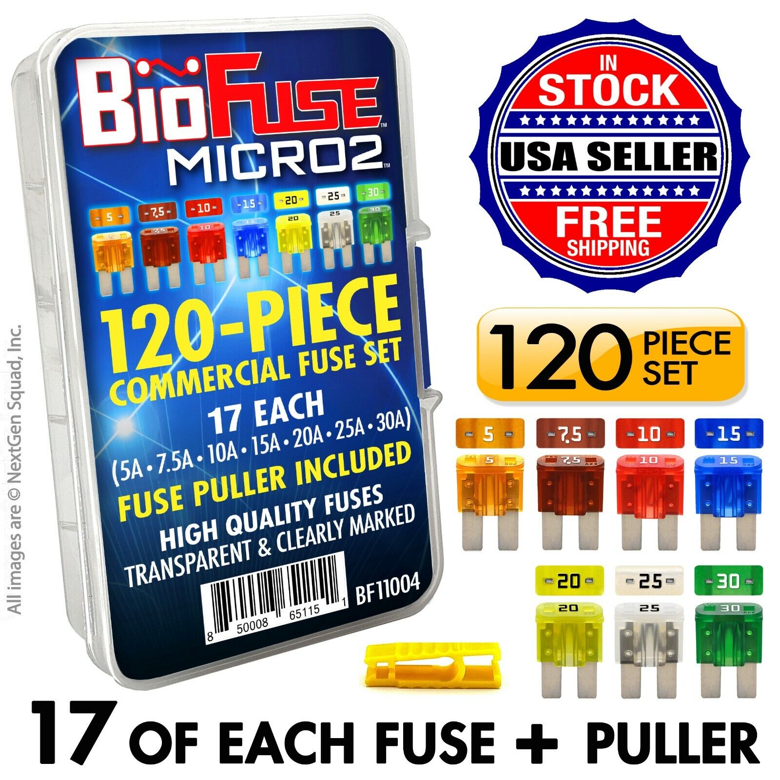 BioFuse® Micro2 120 Piece Commercial Assortment - 119 Blade Fuses + Fuse Puller