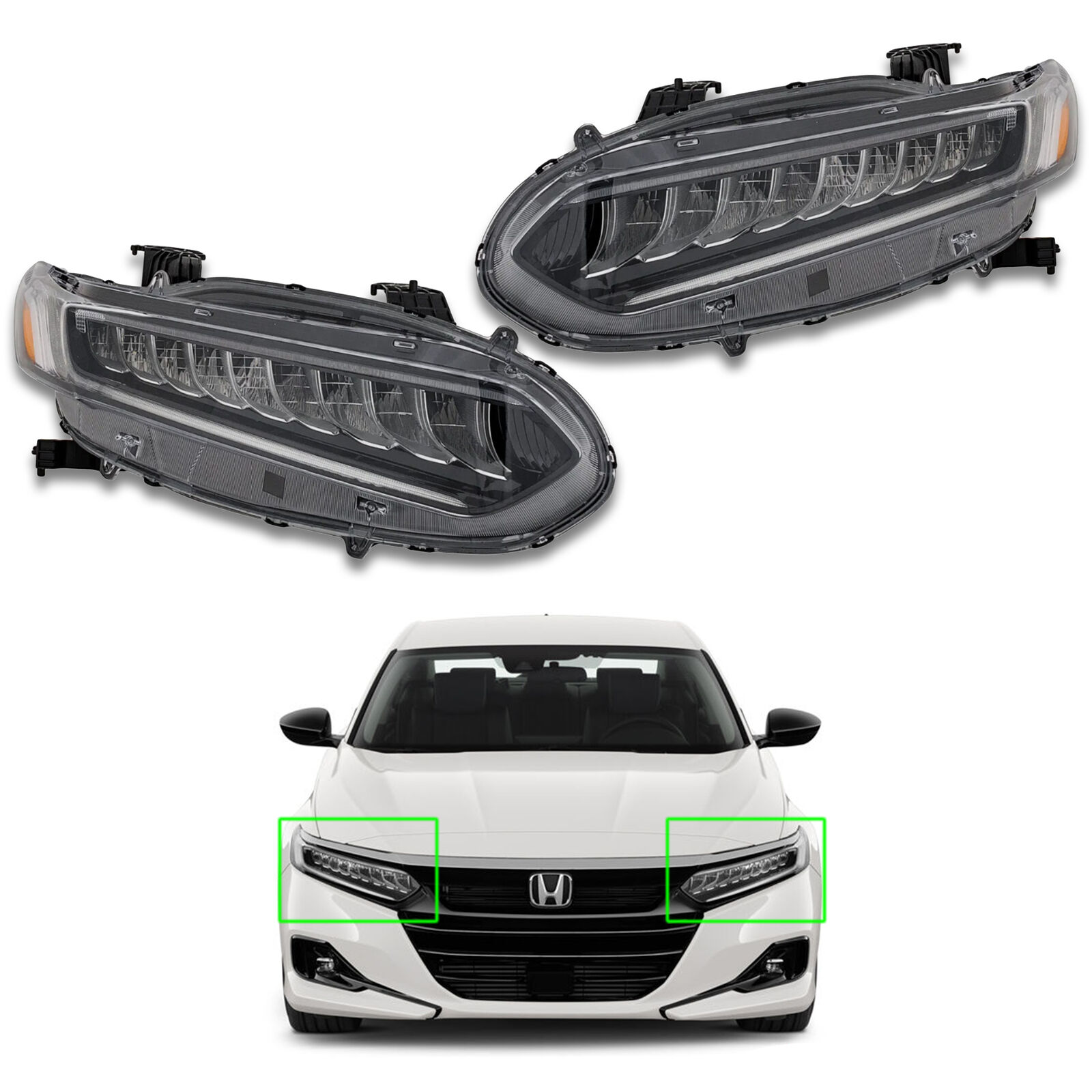 For 2018 2022 Honda Accord Full LED Headlight Chrome Left Right Side Pair 2Pcs