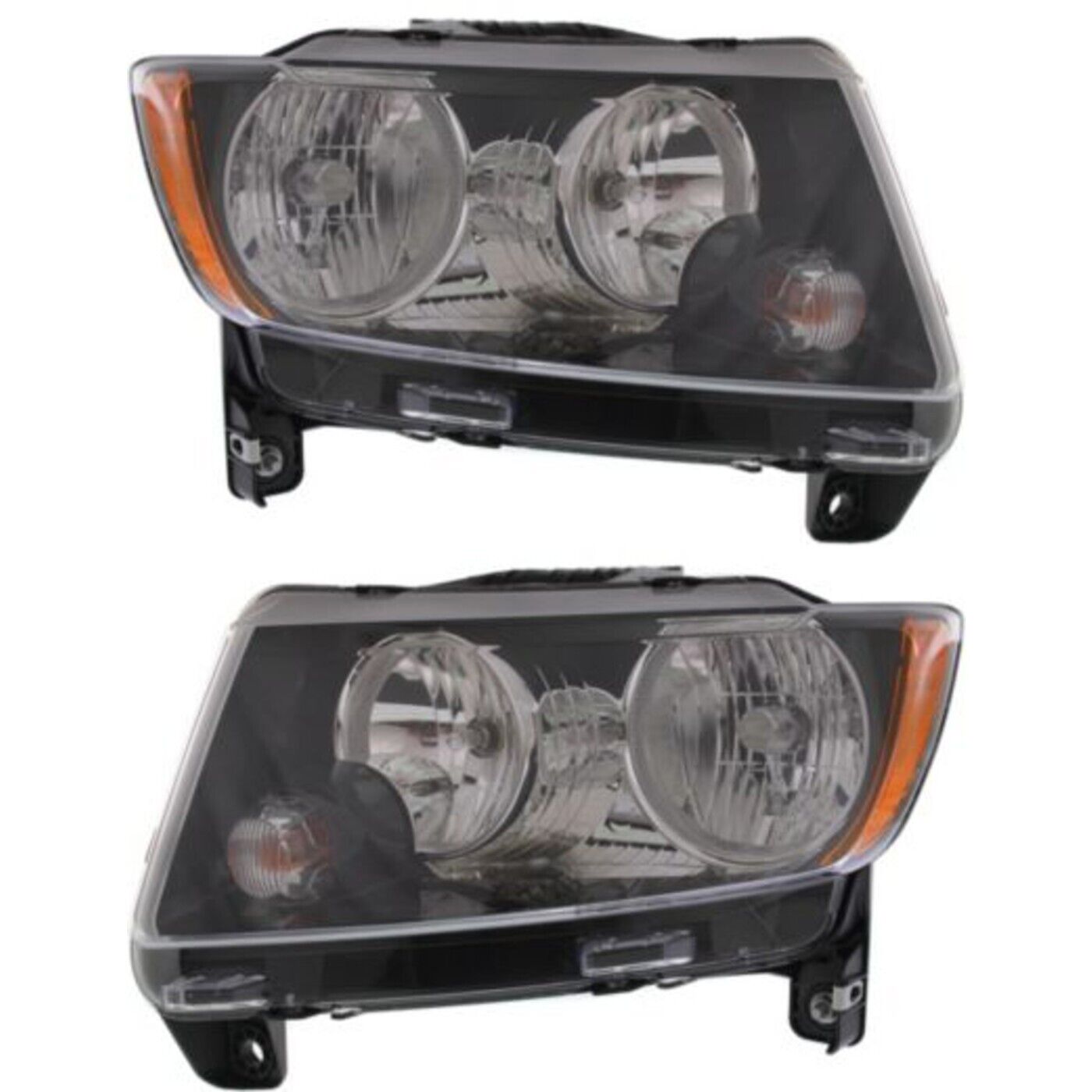 Headlight Set For 2013-2017 Jeep Compass Halogen Headlamp With Bulbs Black Bezel
