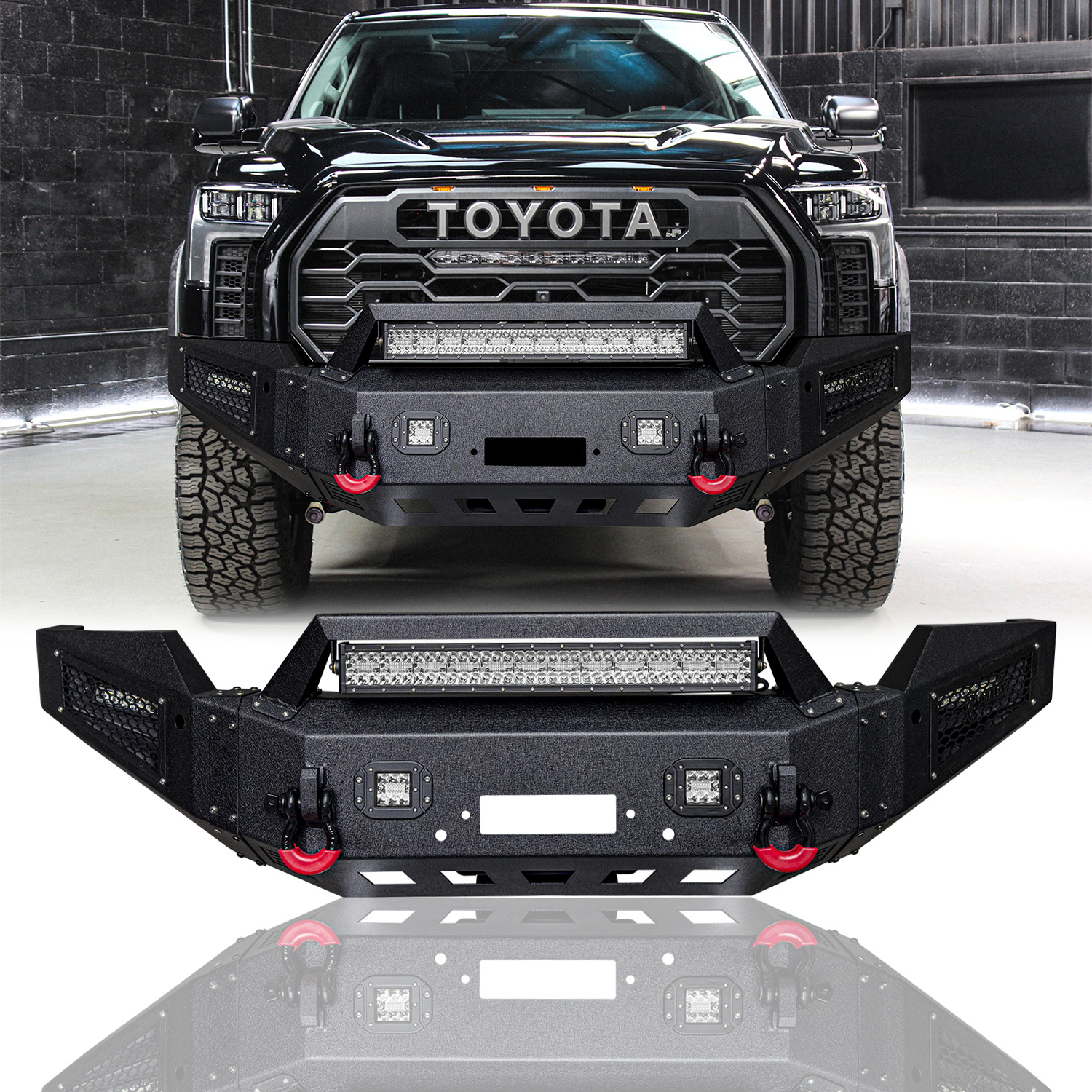 Vijay For 2022-2023 Toyota Tundra Steel Front Bumper With Winch Plate&LED Lights