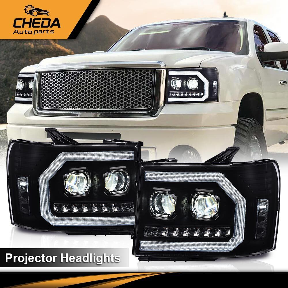 Tube Projector Headlight Fit For 2007-2013 GMC Sierra 1500 2500HD 3500HD LED DRL