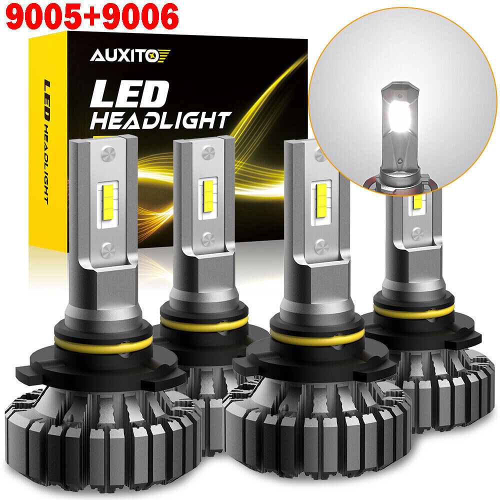 AUXITO 4X 9005 9006 LED Headlight Bulbs Combo High Low Beam 6500K White Fanless