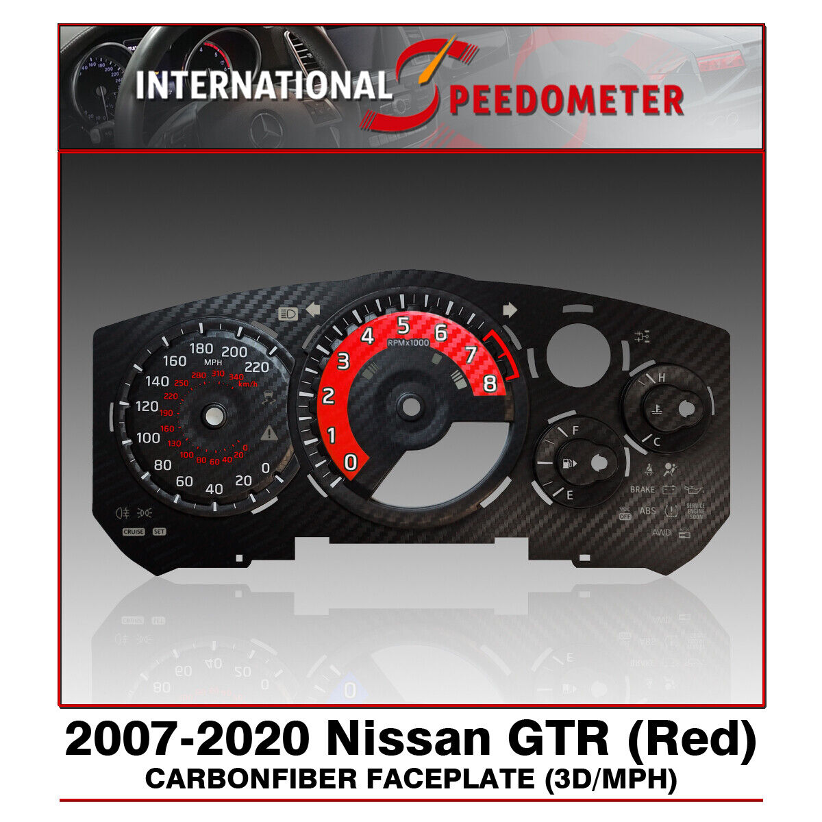 Speedometer Faceplate Fits a 2007-2020 Nissan GT-R R35 Carbonfiber Gauge Red 