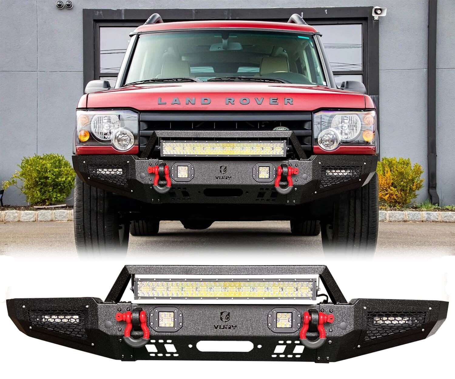 Vijay New Front Bumper W/Winch Plate&LED Lights For 99-04 Land Rover Discovery 2