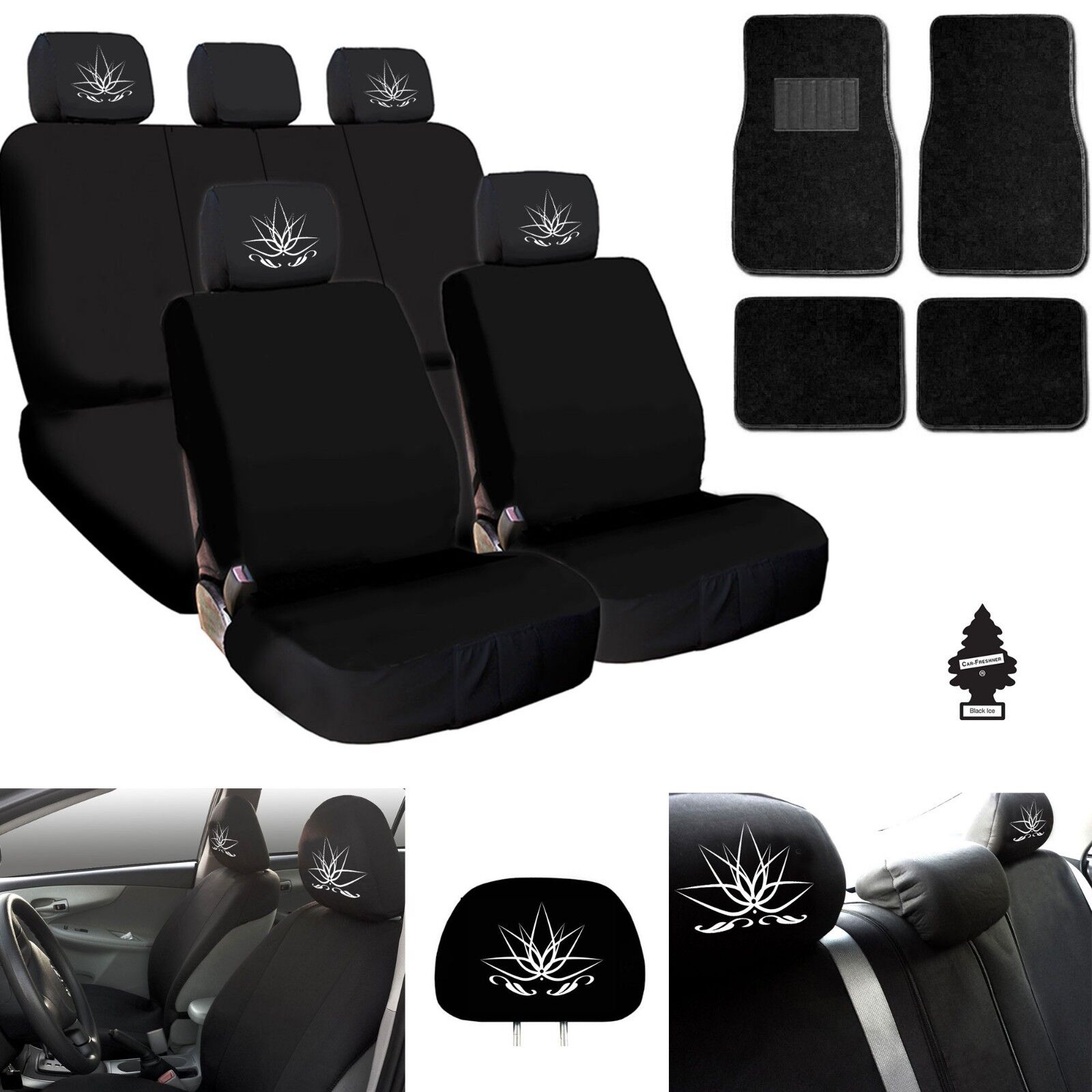 For Honda New Lotus Car Truck SUV Seat Covers Headrest Floor Mats Full Set 