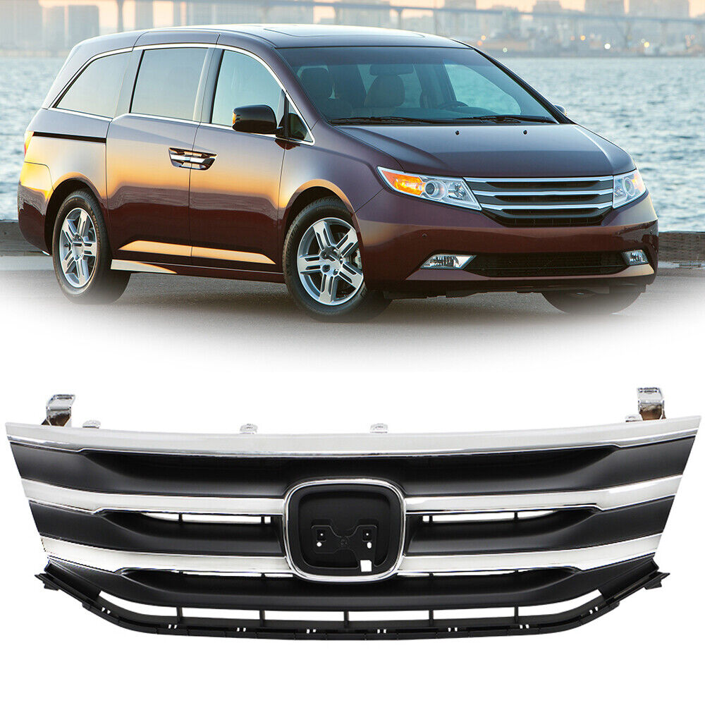 Front Black Grill Grille w/ Chrome Molding Trim For Honda Odyssey 2011 2012 2013
