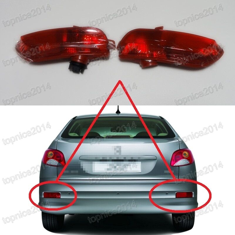 1Pair Rear Bumper Fog Light Tail Reflectors Lamp Red Lens For Peugeot 207