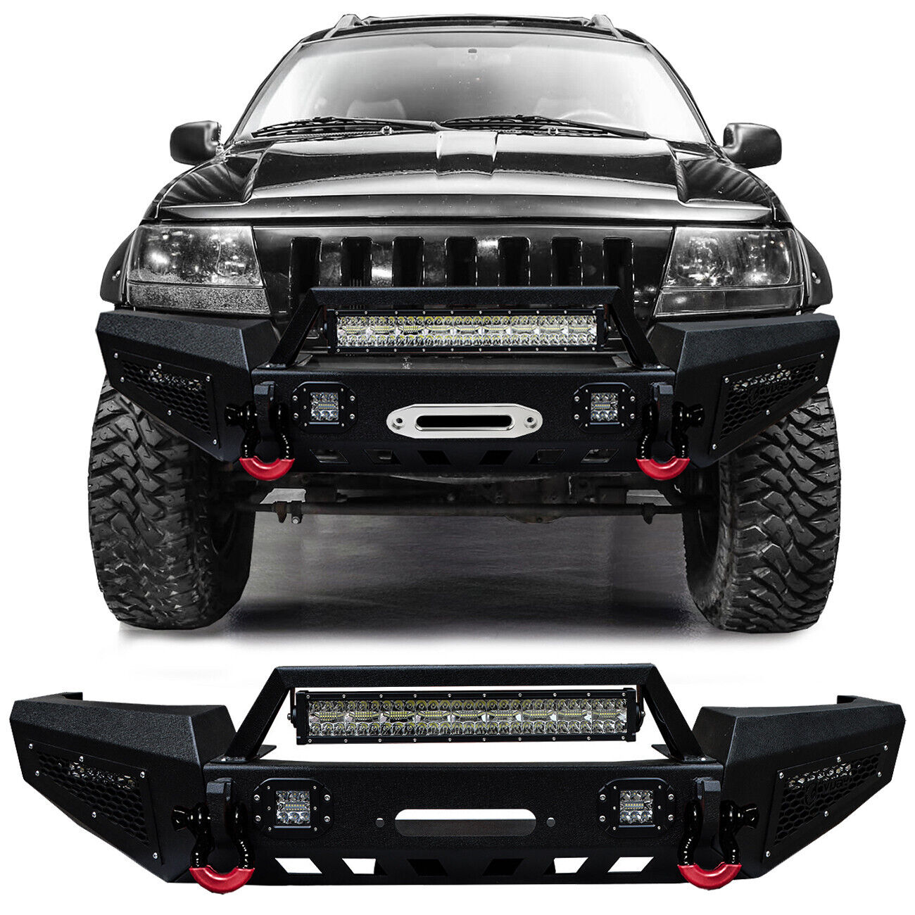For 1999-2004 2nd Gen Grand Cherokee WJ Steel Front Bumper with LED Lights
