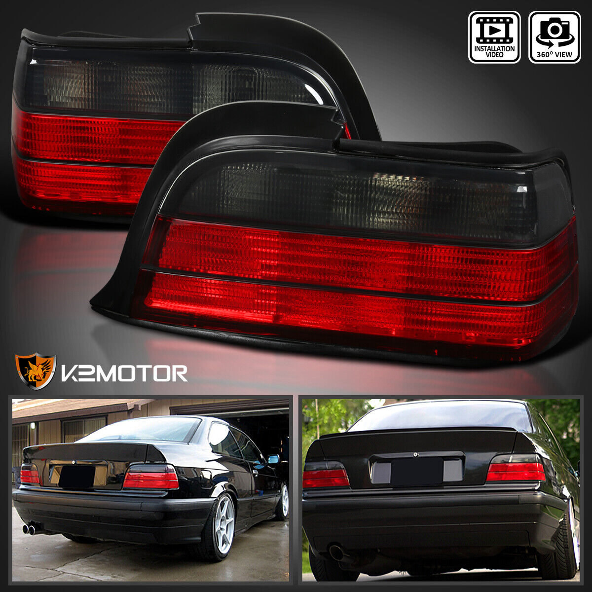 Red/Smoke Fits 1992-1998 BMW E36 3 Series 2Dr Coupe Tail Lights Rear Brake Lamps