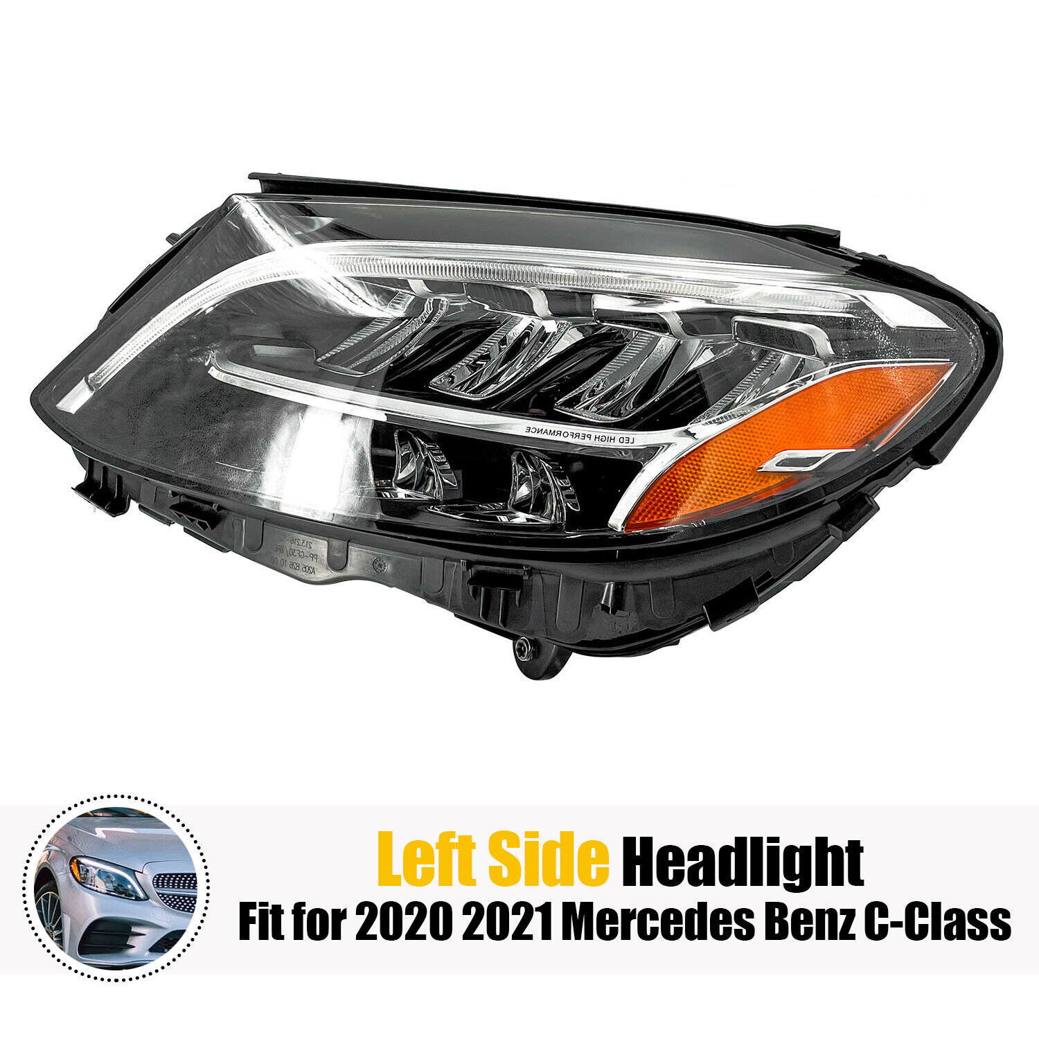 Left Side LED Headlight Fit For 2020 2021 Mercedes C-class C300 C43 C63 AMG