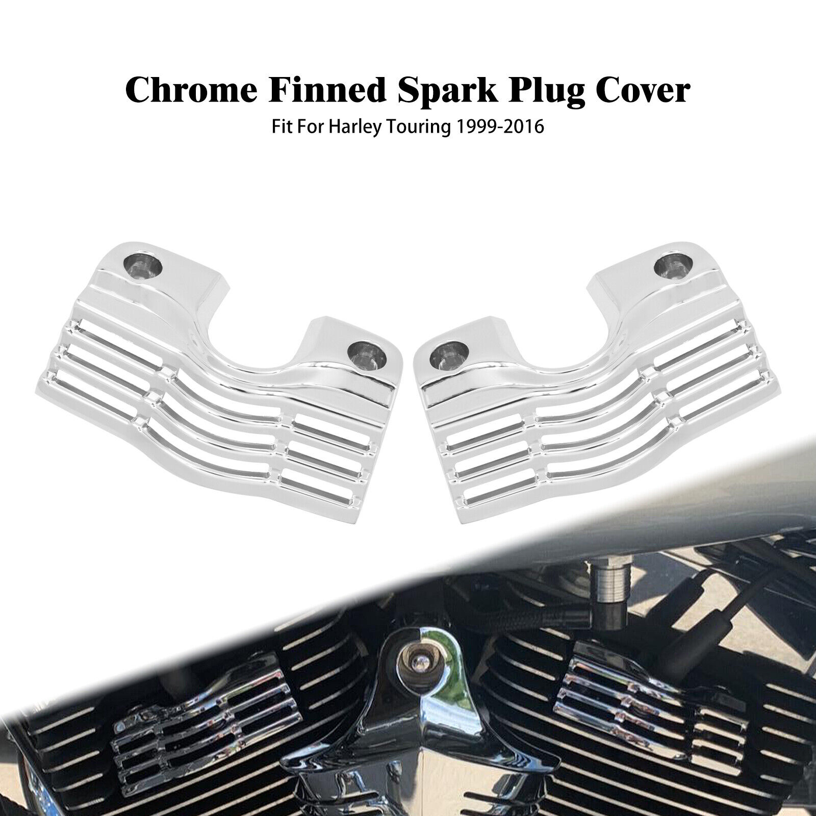 Chrome Finned Head Bolt Spark Plug Cover Fit For Harley 99-2016 Twin Cam Models