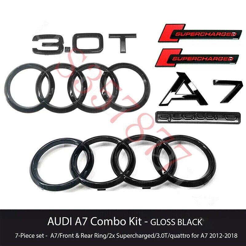 For AUDI A7 Emblem GLOSS  Front Rear Trunk Ring Supercharged 3.0T Quattro Set
