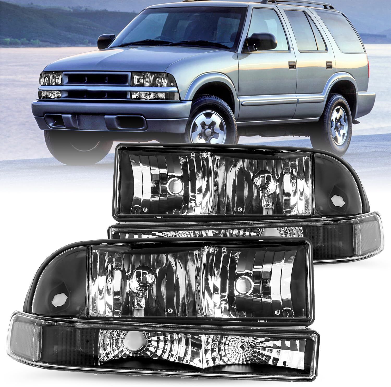 For 1998-2005 Chevy Blazer 1998-2004 Chevy S10 Pickup Headlights + Bumper Lamps