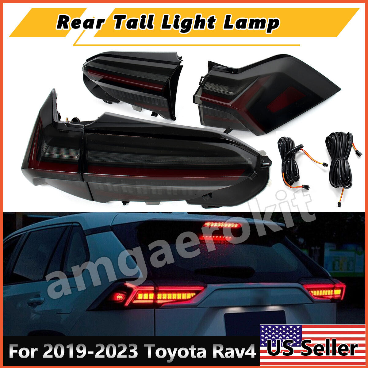 Pair For Toyota RAV4 2019-2023 Smoke Black Tail Light Rear Brake Lamp Left Right