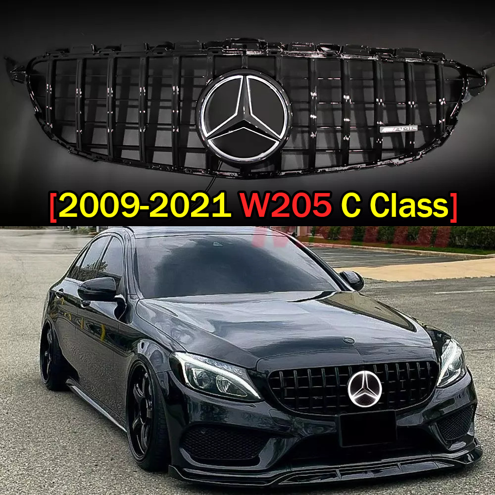 Black  AMG Grille Grill LED Emblem For Mercedes W205 C250 C300 C200 2019-2021