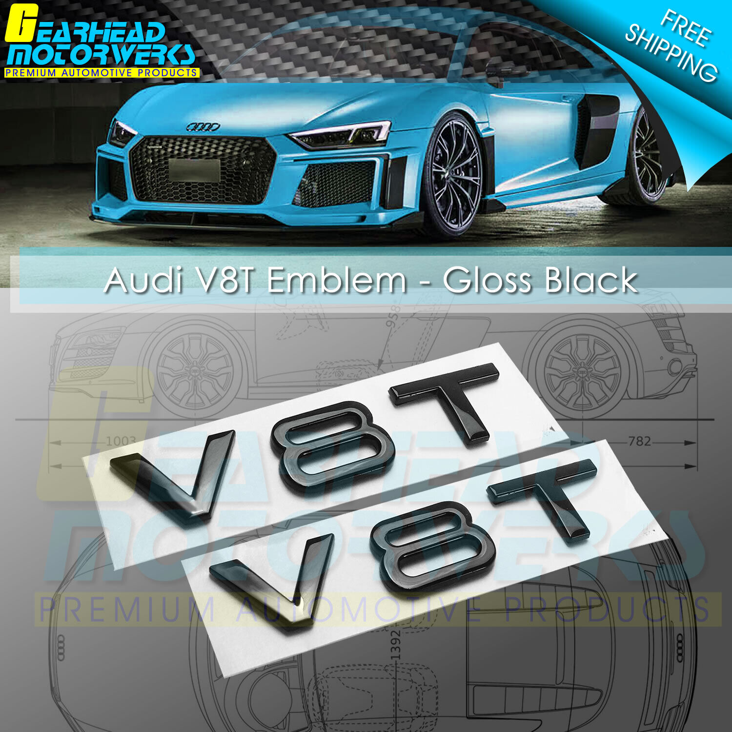 Audi V8T Emblem Gloss Black OEM Side Fender Badge A4 A5 A6 A7 S6 Q3 Q5 Q7 TT 2x