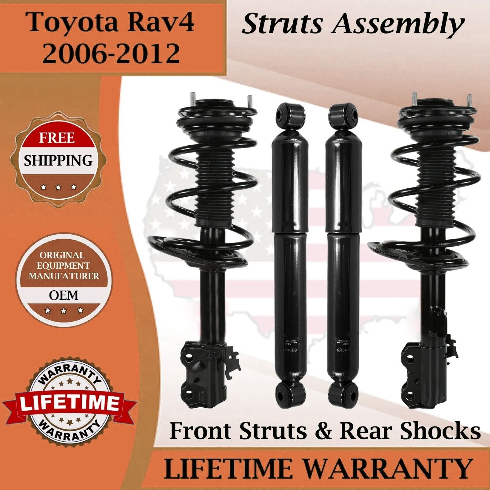 OE Style Front Struts & Rear Shocks For 2006-2012 Toyota Rav4 2.4L 2.5L