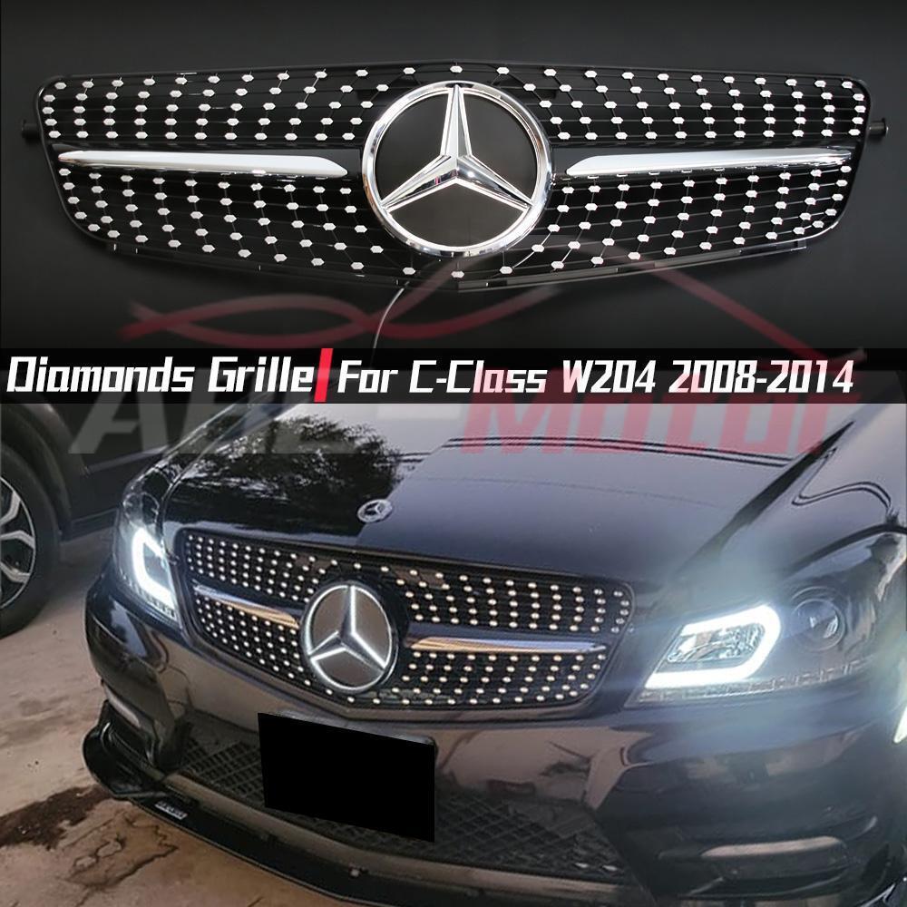 Black Dia-monds Style Grille W/LED Star For Benz C-Class W204 2008-14 C180 C350