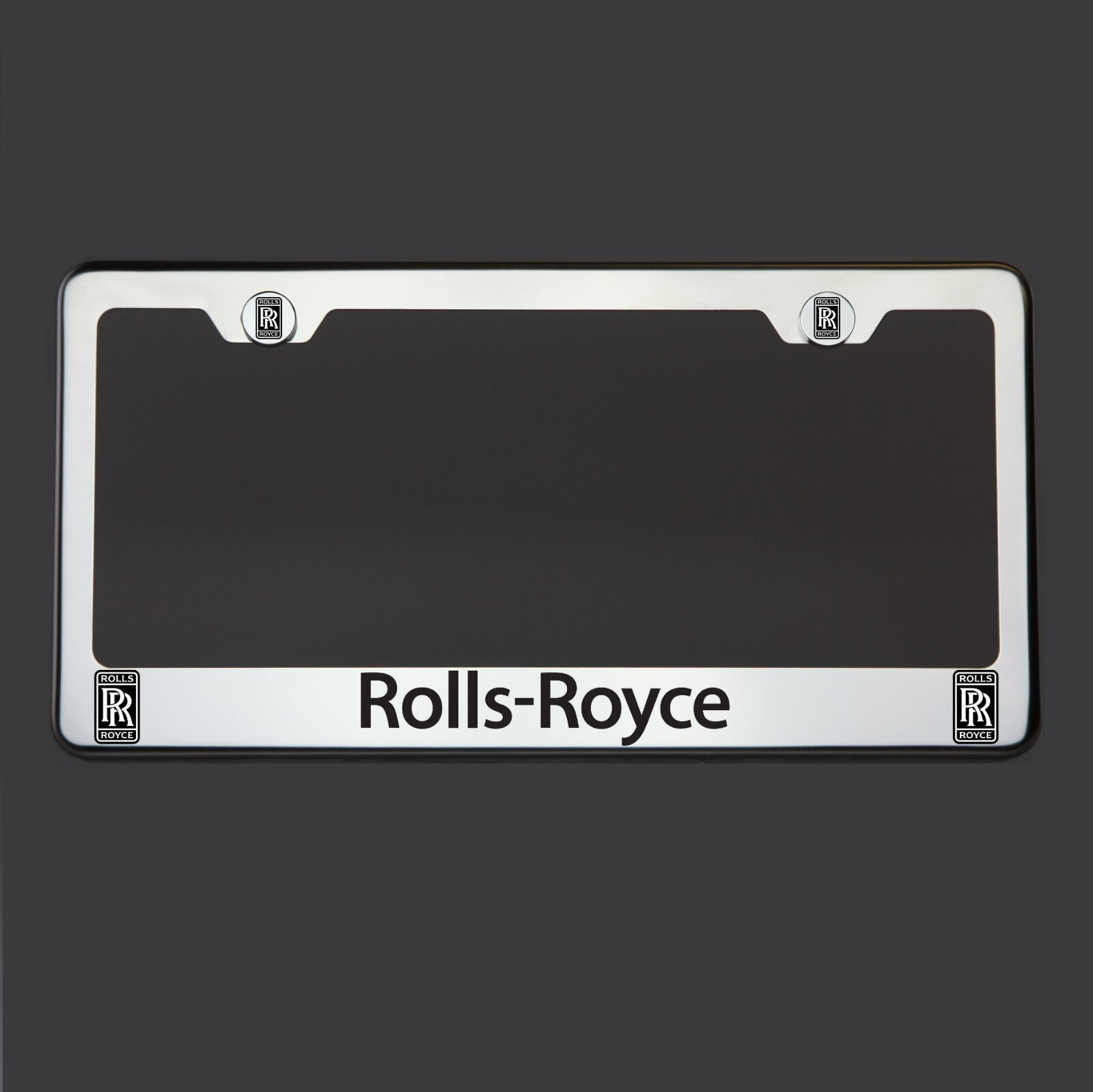 Polish Mirror Stainless Steel Rolls Royce Black Laser Etched License Plate Frame