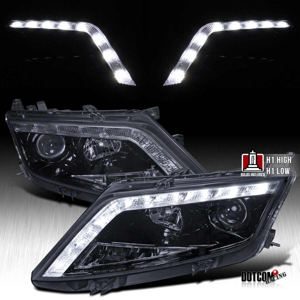 Fit 2010-2012 Ford Fusion LED Strip Projector Headlights Head Lamps Black/Smoke