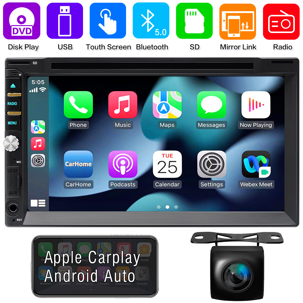 Double 2Din Car Stereo CarPlay GPS Navi Radio DVD Player Bluetooth 7\