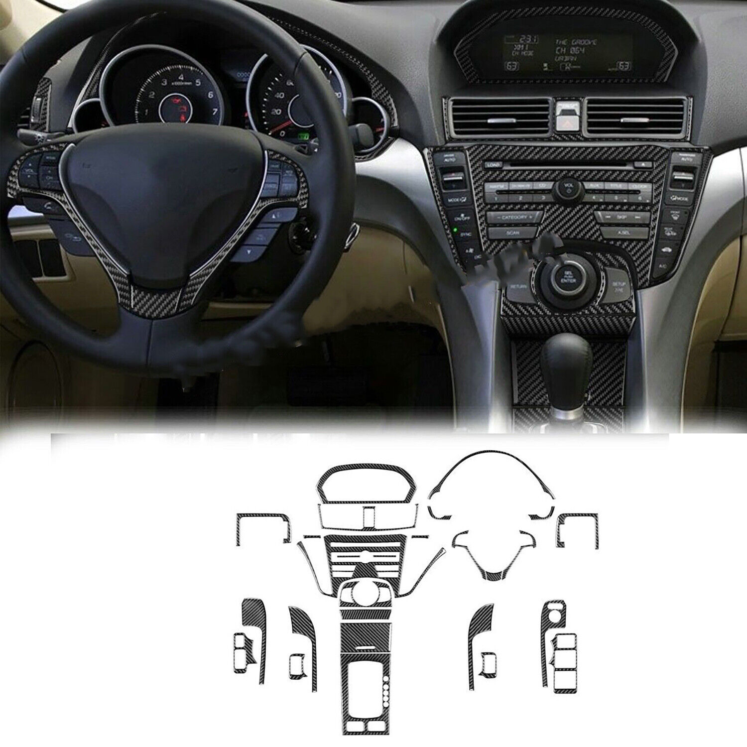 27* Carbon Fiber Full Set Interior Decor Cover Trim Kit For 2009-2014 Acura TL