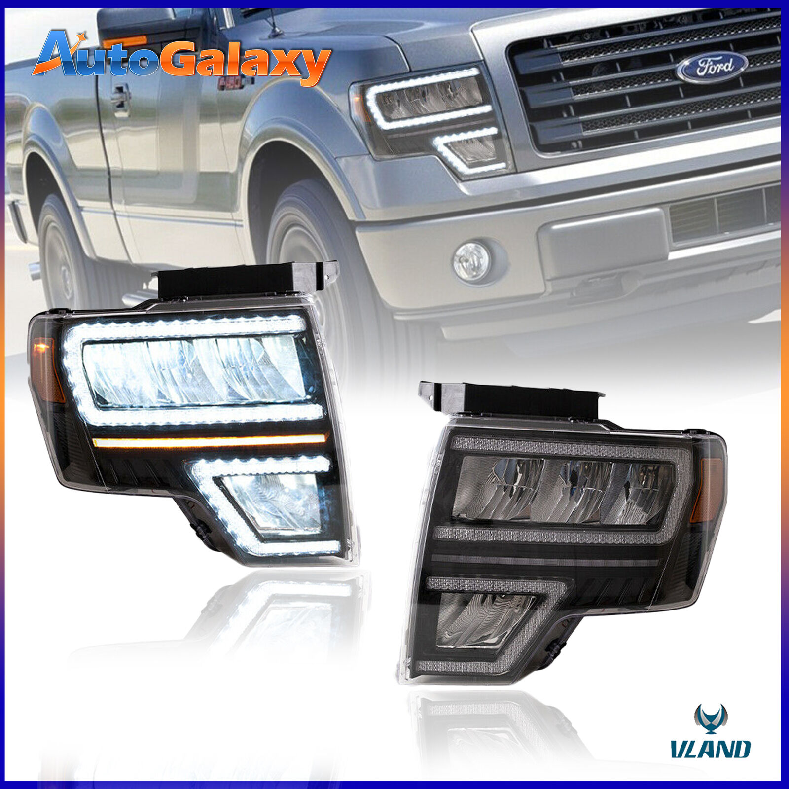 2PCS Clear Lens Full LED Headlights w/Turn Signal For 2009-2014 Ford F150 Raptor
