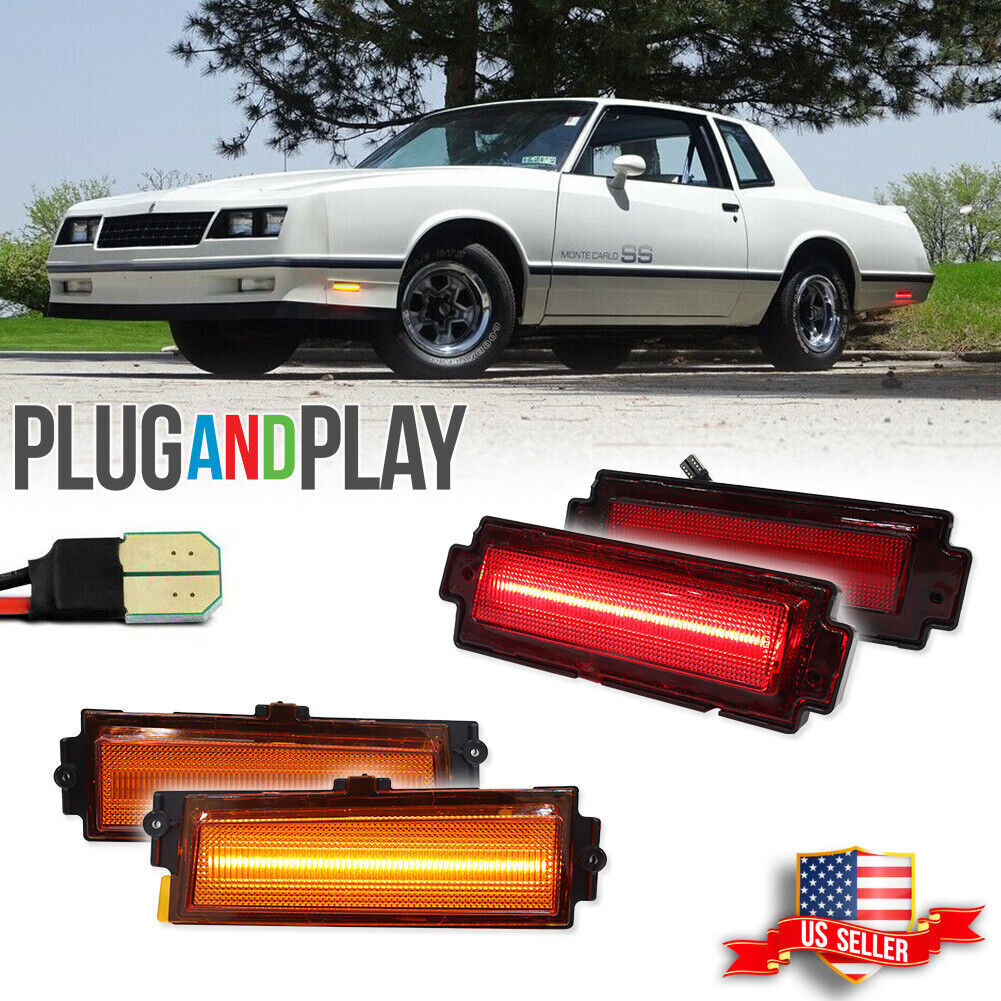 For 1981-1988 Chevy Monte Carlo SS Amber LED Front & Red Rear Side Marker Lights