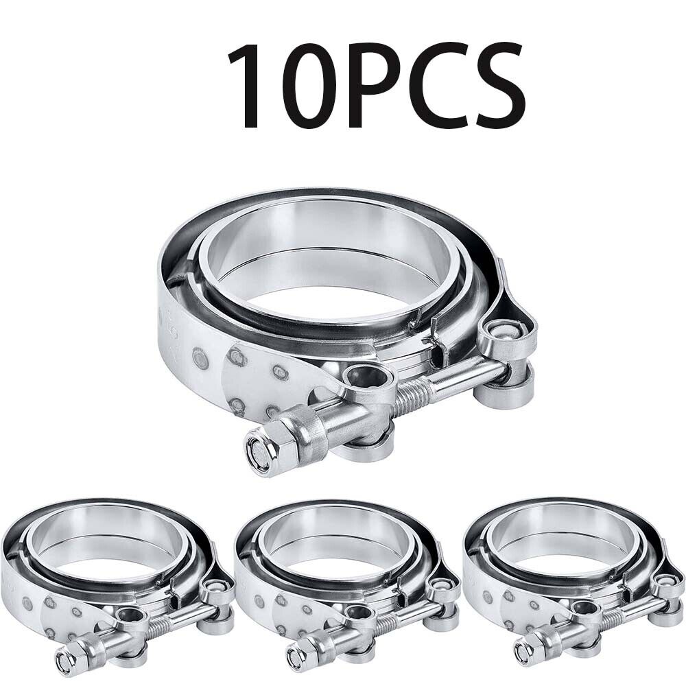 10X 2.5\'\' Universal Stainless Steel Exhaust V-Band Clamp w/ Male Female Flanges