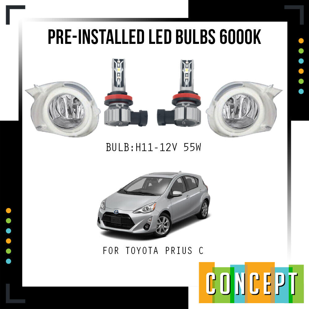 For 2015 2018 Toyota Prius C CHROME Fog Lights with LED Bulbs &Bezels Harness