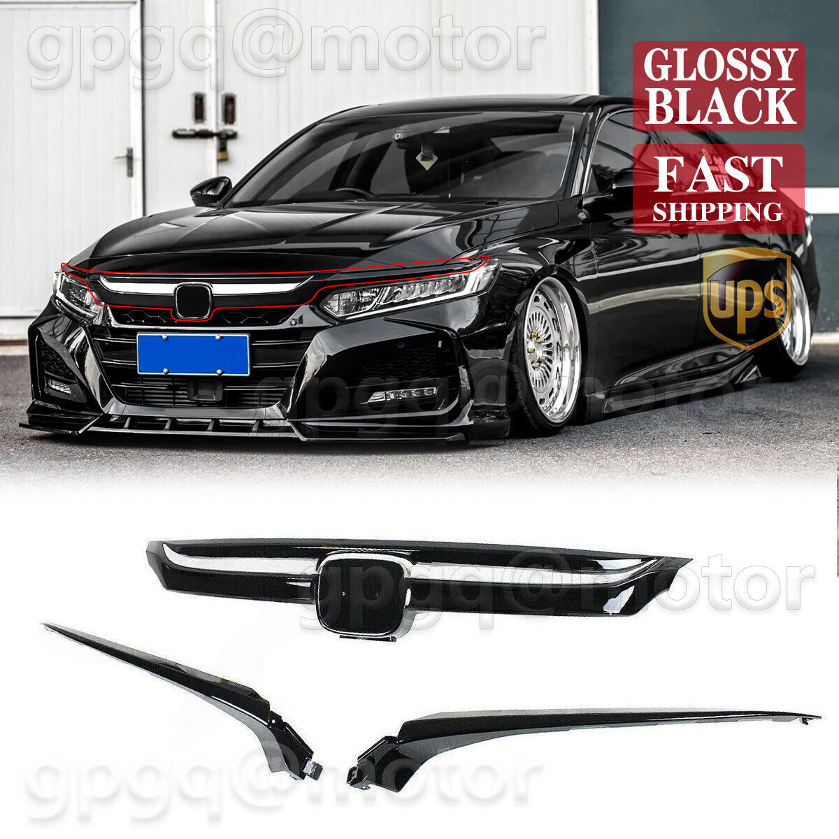 Fo Honda Accord 2018-2020 Glossy BLK Sport Style Front Grille W/ Chrome Garnish