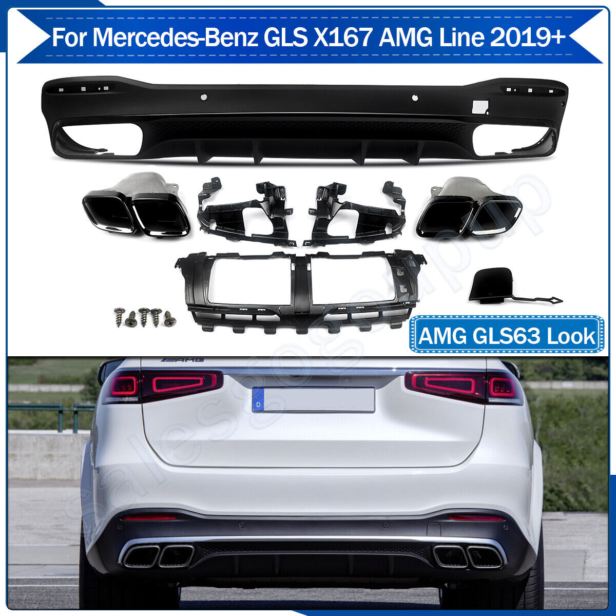 GLS63 AMG Style Rear Diffuser +Exhaust Tips For Mercedes Benz X167 GLS580 GLS400