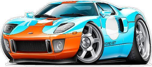 FORD GT Heritage Color & Other Colors Cartoon Cars Wall Decal Graphic Poster 