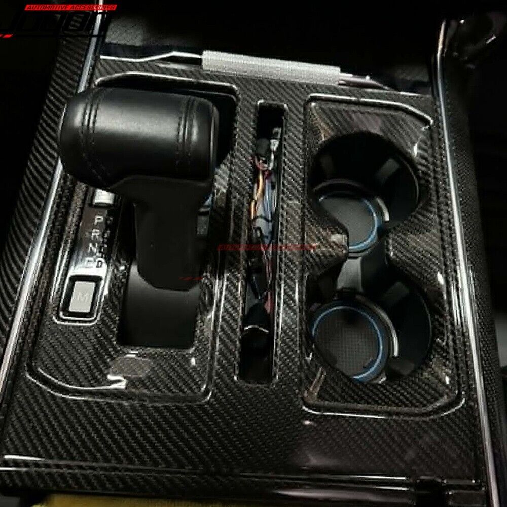 Real Carbon Console Gear Shifter Cup Holder Trim For Ford F150 Lariat Raptor 21+