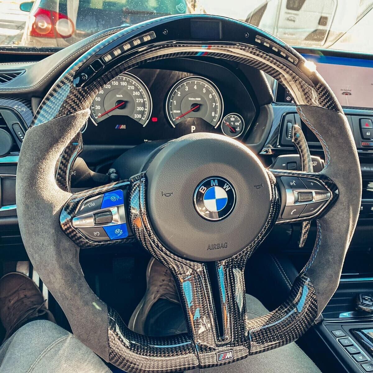 Led Carbon Fiber Alcantara Steering Wheel For BMW M1 M2 M3 M4 M5 F87 F80 F10 X6