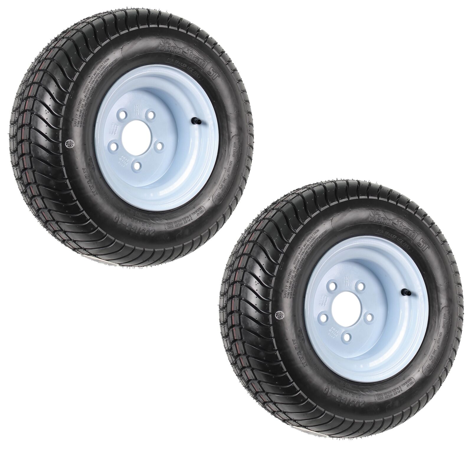 2-Pk Trailer Tire Rim 20.5 8 10 205/65-10 20.5X8.0-10 10 5 Lug E White Wheel