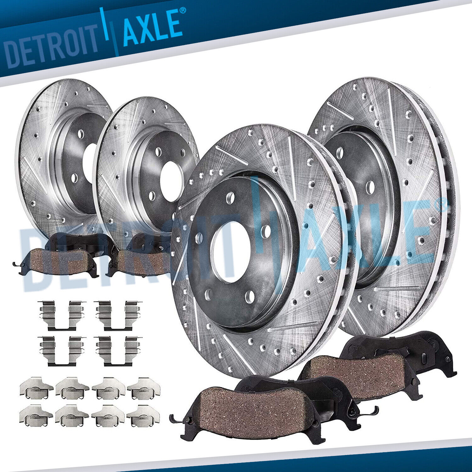 Front & Rear Drilled Rotors + Brake Pads for Chevy Malibu Cobalt Pontiac G6 ION