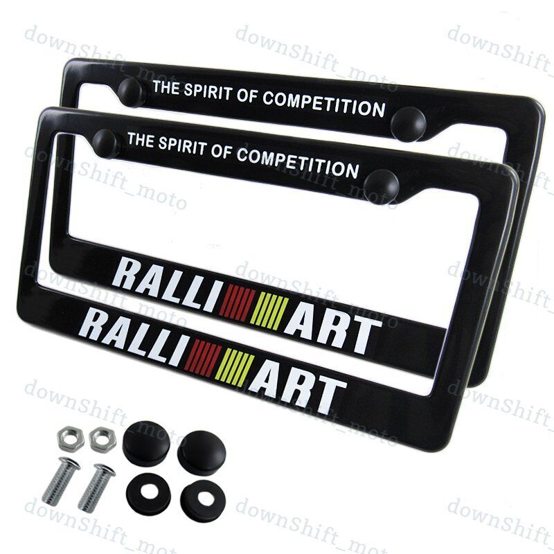 2pc RALLIART Car Black License Plate Frame with Caps for Mitsubishi EVO Eclipse