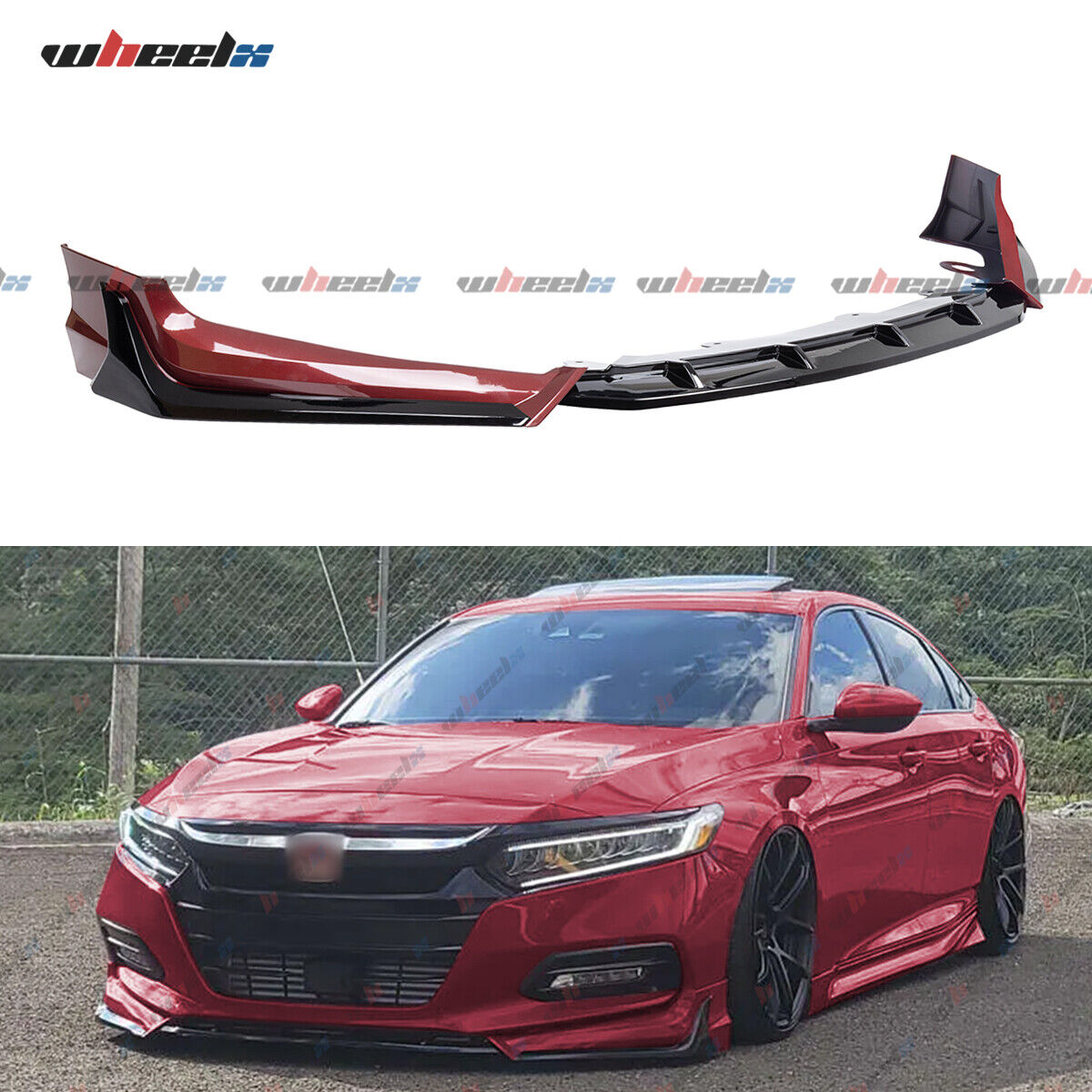 For 18-20 Honda Accord ACR Painted Gloss Black Red Front Bumper Lip Splitter Kit
