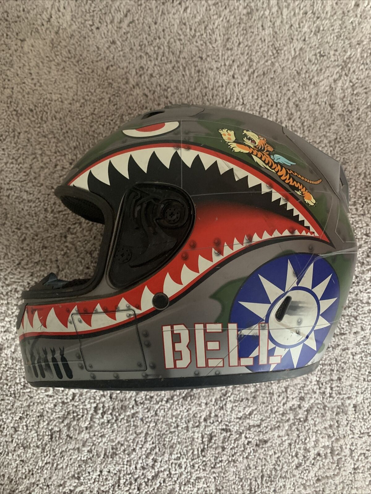 Bell Vortex Flying Tiger Motorcycle Helmet Size 14 / Large (NO VISOR)
